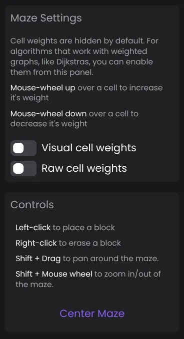 Additional Labyrinth controls in the bulb popover